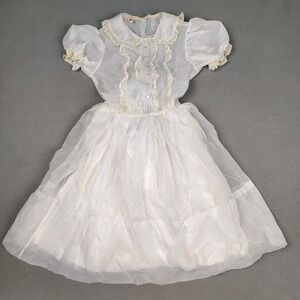 Vintage Miss Quality Dress Girl 6/7 White Lace Ruffle Victorian Gown 1950s *Flaw